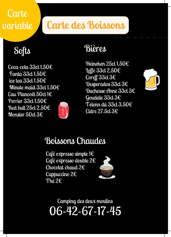 carte des boissons